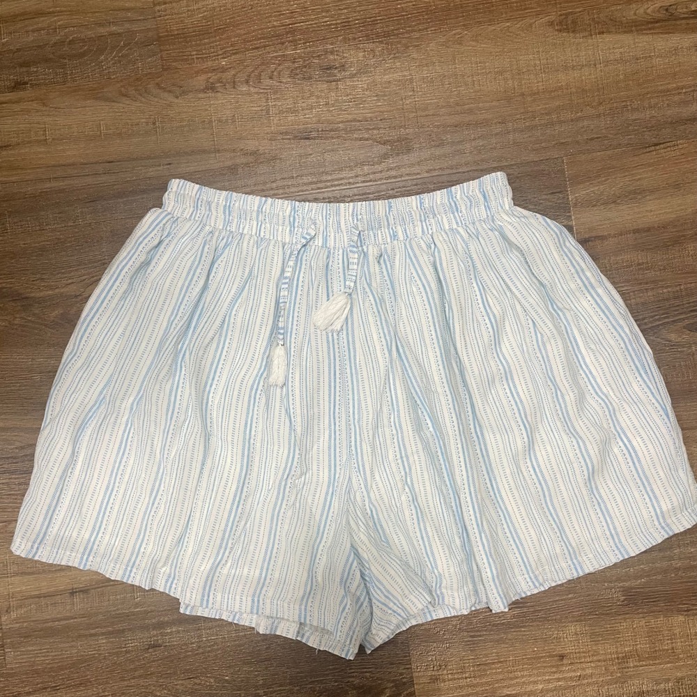 BCBGeneration Womens Blue White Striped Tassel Elastic Waist Shorts Size Large